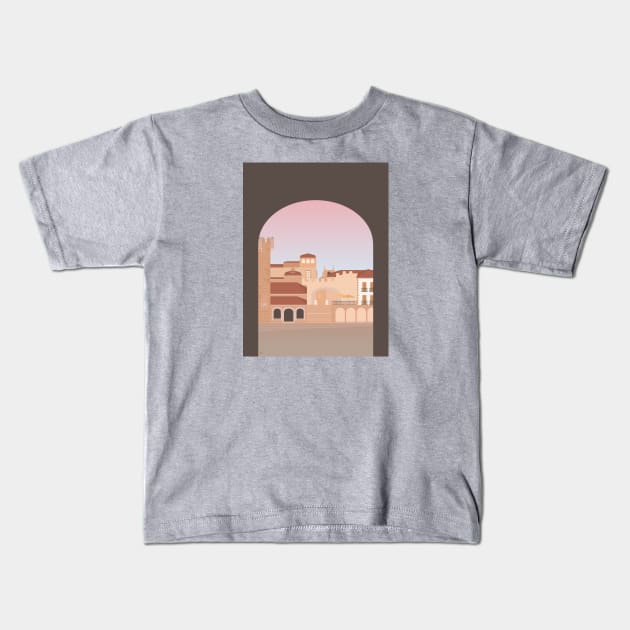 Plaza Mayor, Caceres‎, Spain Kids T-Shirt by lymancreativeco